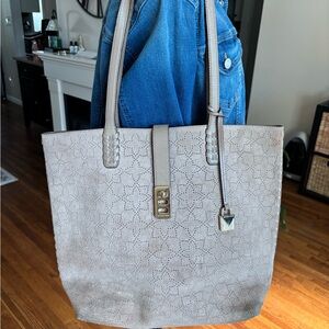 Michael Kors Taupe Suede Laser-Cut Tote with Gold Hardware